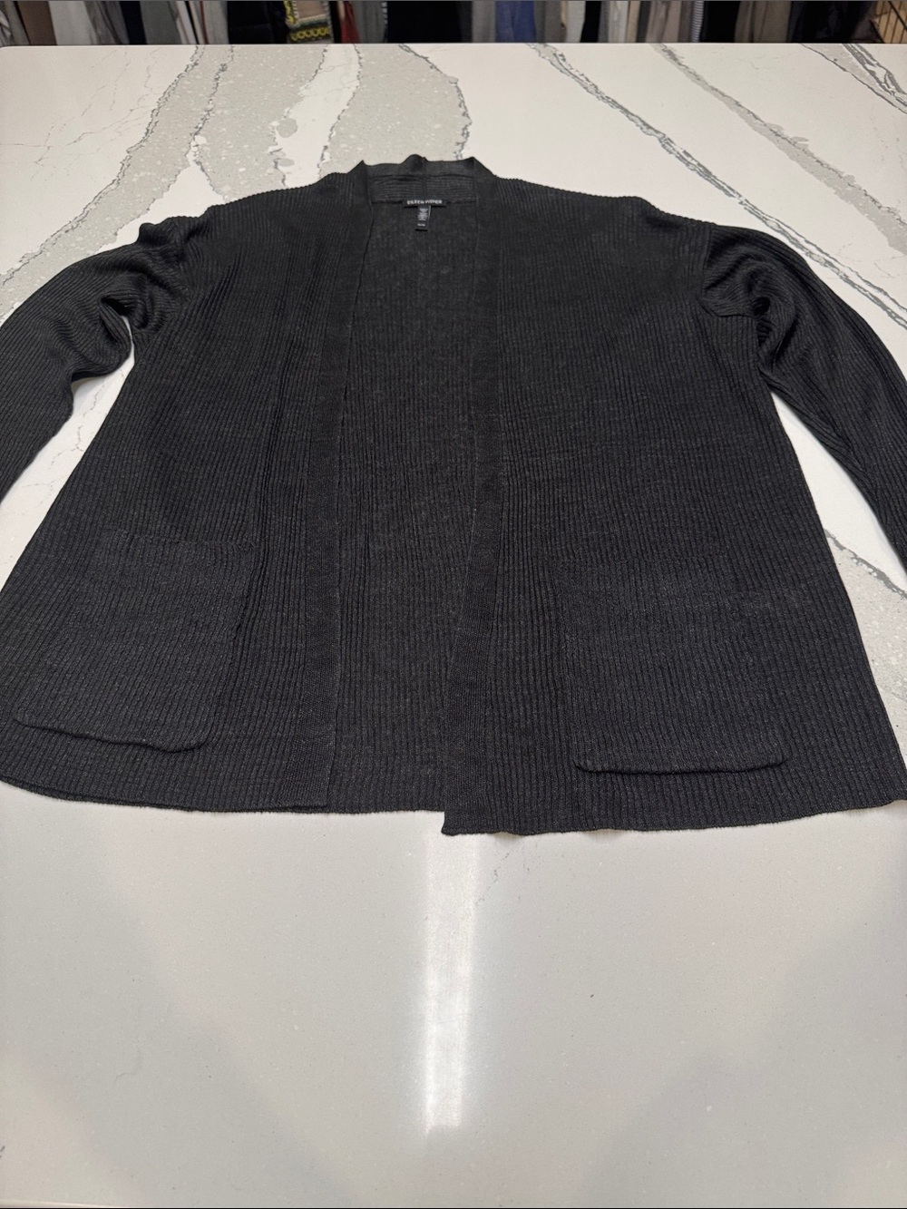 Eileen Fisher Black Open-Front Ribbed Cardigan 100% Linen SzXL NWOT